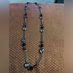 Gray Black Purple Beaded Silver Necklace